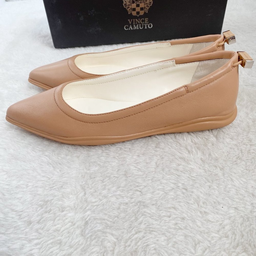 Vince Camuto Bendreta Pointed-Toe Ballet Flats, Leather, Sandstone, 7/7.5/8/8.5 - Picture 6 of 9